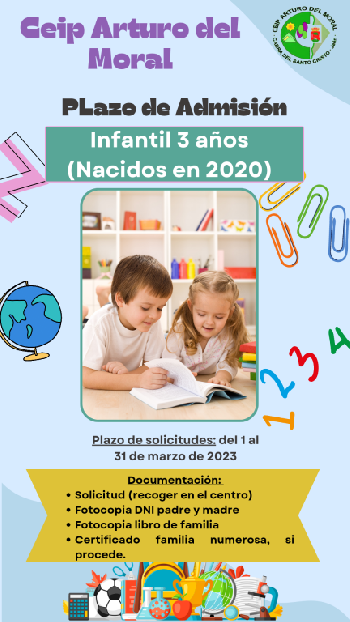 Periodo de admisin del alumnado de infantil para el curso 2023-2024. (Nacidos en 2020).. 